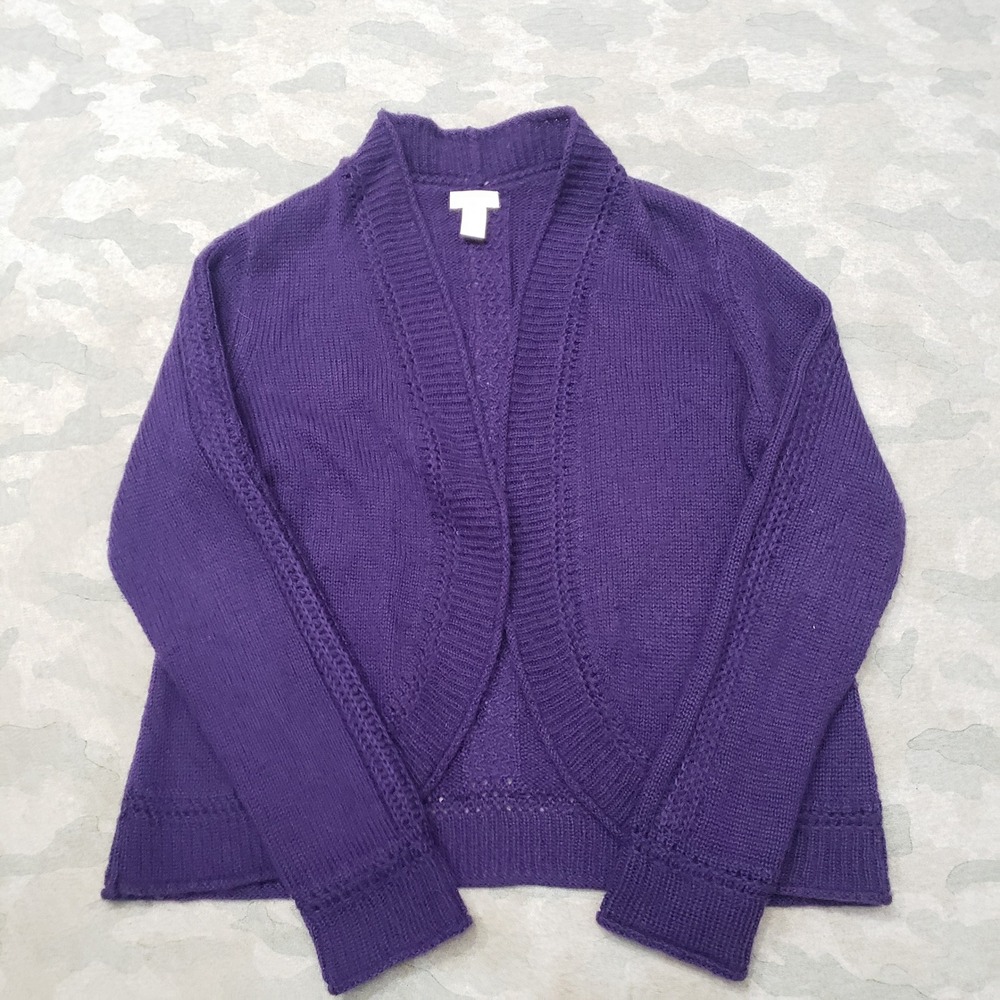 Chico's Cardigan Sweater Womens 1 Purple Open Front Wool Blend Cable Knit